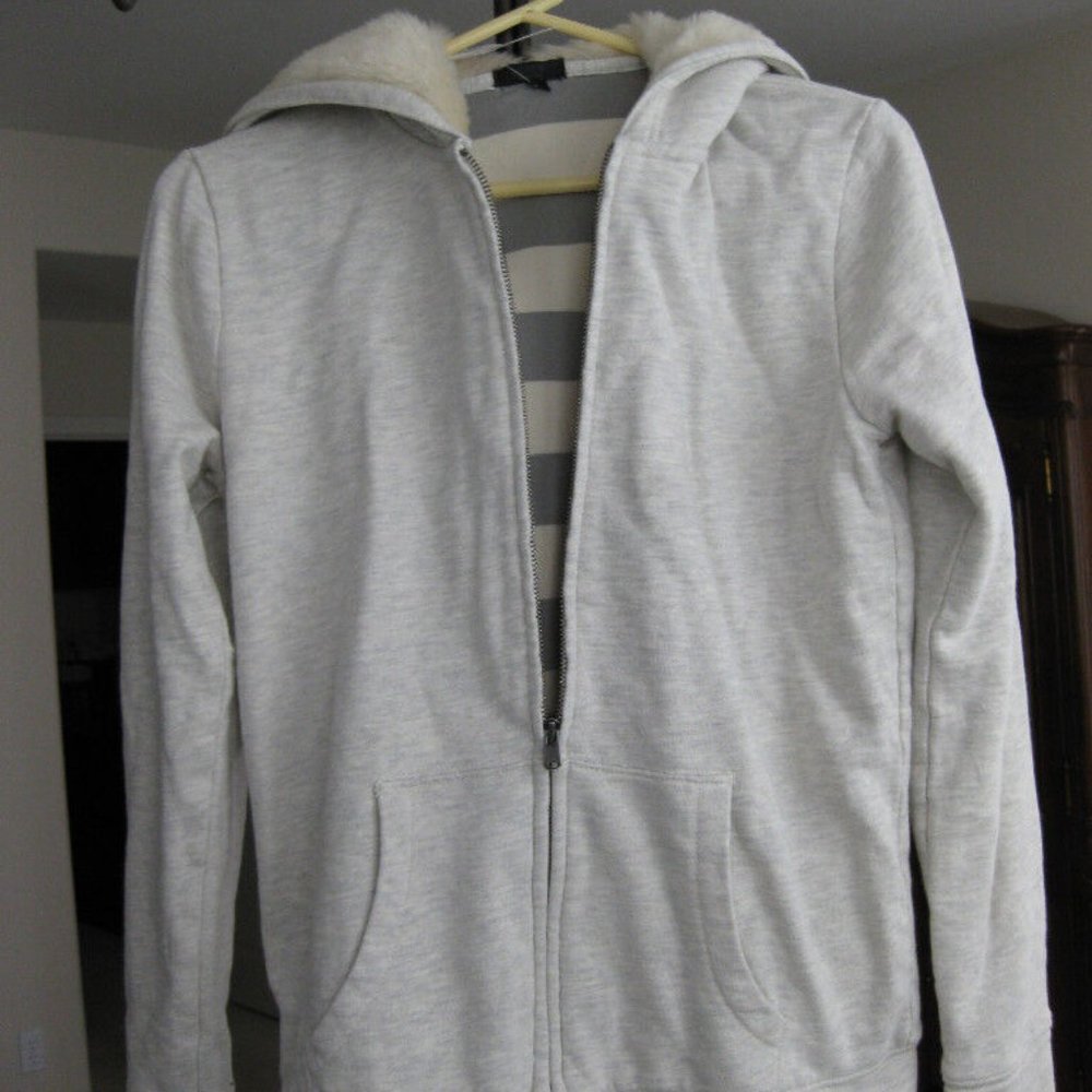 JCREW SHEARLING ZIP HOODIE JACKET SWEATSHIRT GRAY NWT M